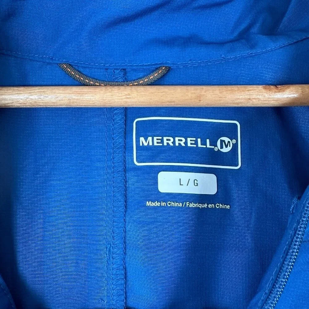 Merrell Windbreaker Jacket Mens Large Blue Zip Up Outdoors‎ Hiking Multi Pockets